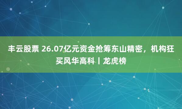 丰云股票 26.07亿元资金抢筹东山精密,机构狂买风华高科丨龙虎榜