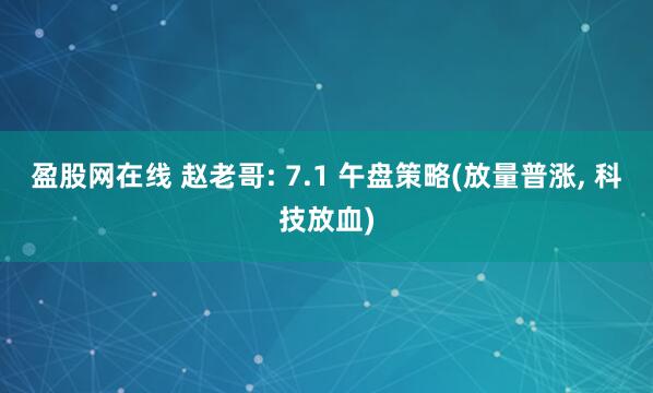 盈股网在线 赵老哥: 7.1 午盘策略(放量普涨, 科技放血)